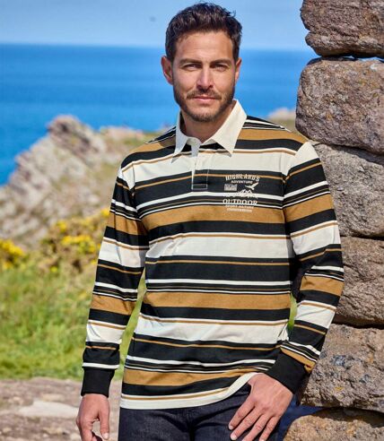 Men's Rugby Polo Shirt - Ecru Black Ochre