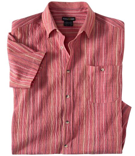 Chemise d'été rayée en crépon homme - rouge