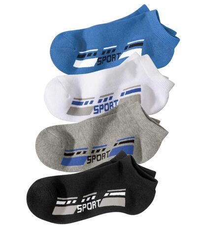 Pack of 4 Pairs of Men's Sneaker Socks - Blue White Grey Black