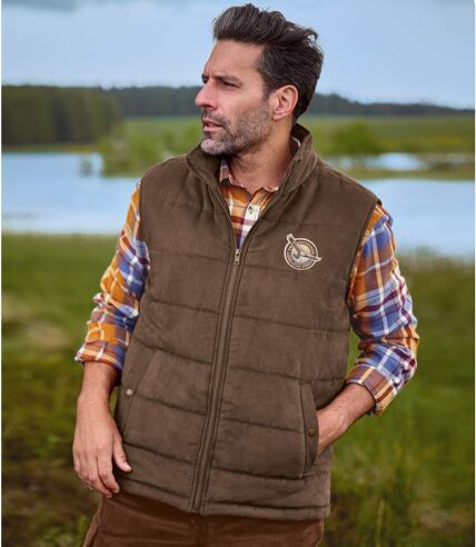 Men's Brown Faux-Suede Padded Gilet