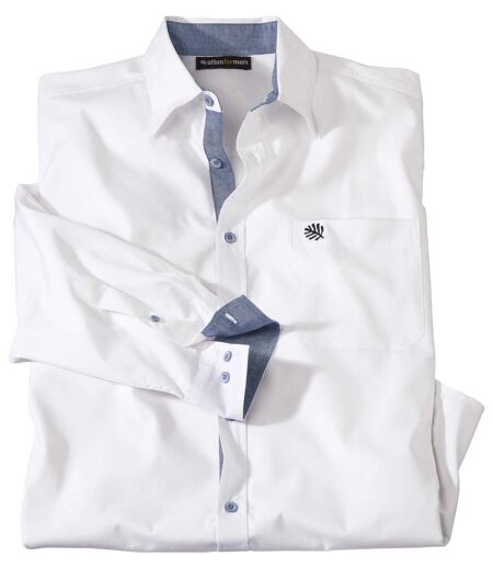 Wit popeline overhemd met chambray-details