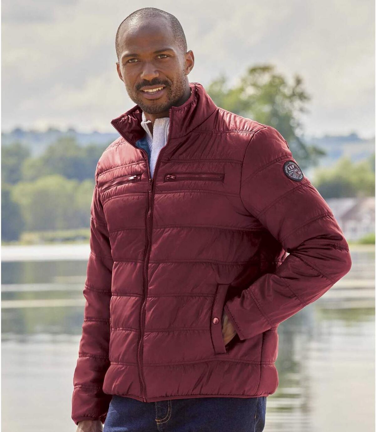 Men's Burgundy Puffer Jacket - Full-Zip - Water-Repellent Atlas For Men