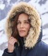 Women's Navy Padded Winter Jacket - Water-Repellent - Faux-Fur Hood  Atlas For Men