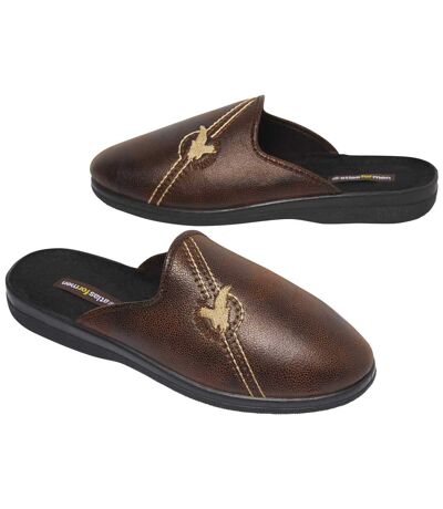 Men's Faux-Leather Slippers - Brown