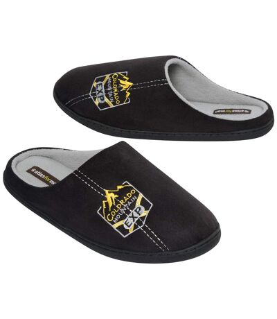 Men's Black Fleece-Lined Slippers