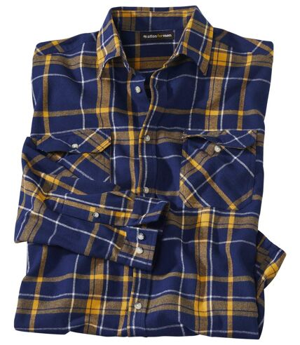 Men's Blue & Ocher Checked Flannel Shirt