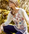 Women's Off-White Patterned Tunic - Three-Quarter Sleeves Atlas For Men