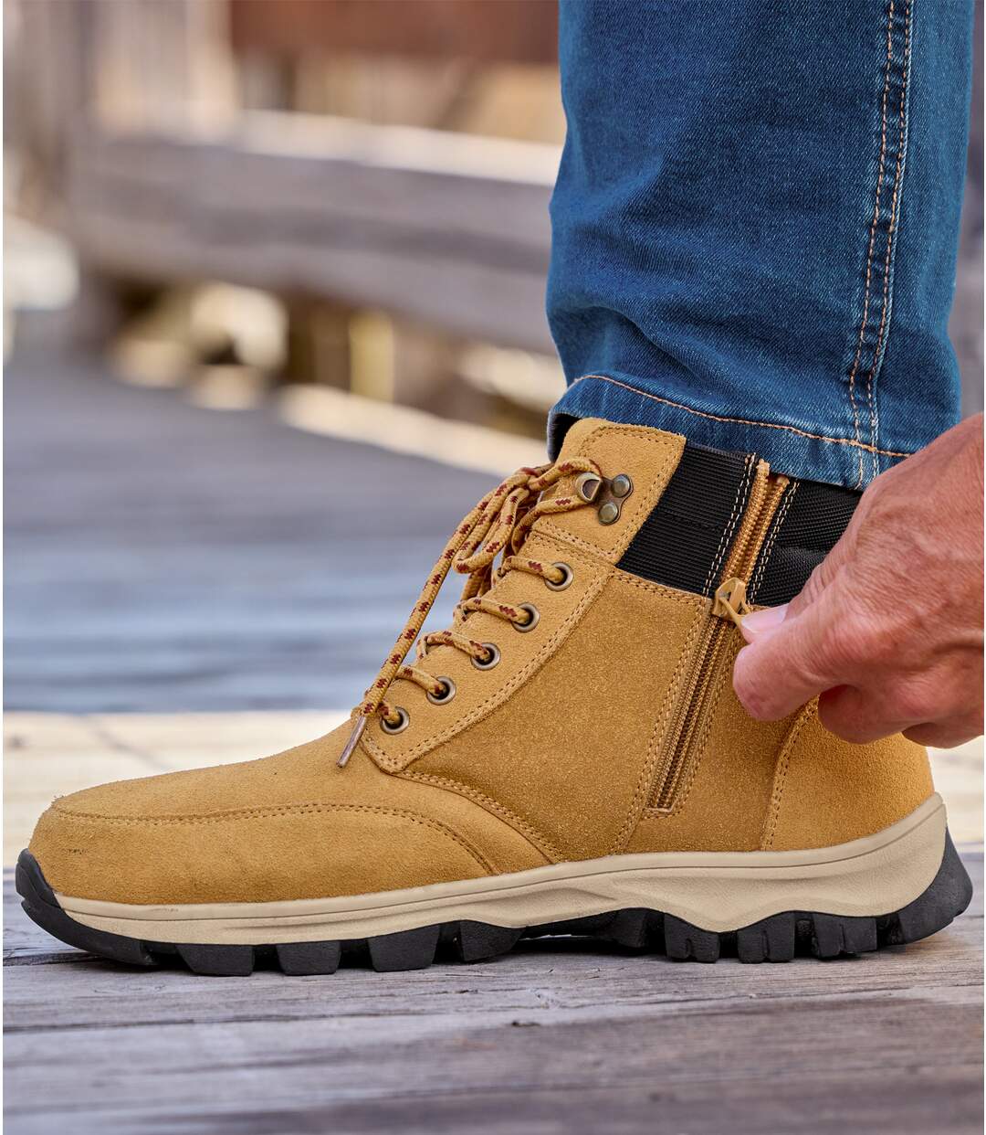Wysokie, kamelowe buty z suwakiem-3