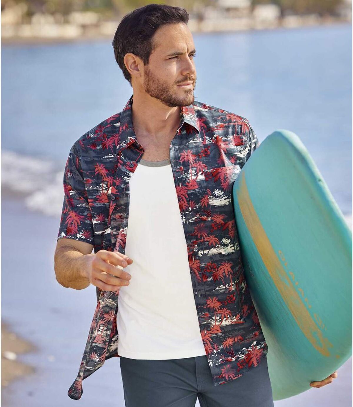 Men's Navy Hawaiian-Print Shirt Atlas For Men