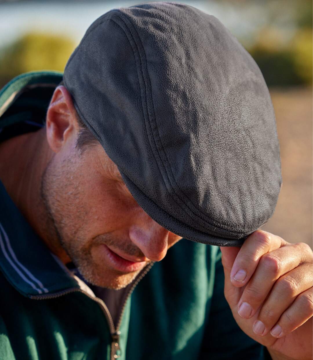 Men's Grey Faux-Suede Flat Cap-2