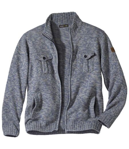 Men's Zip-Up Knitted Jacket - Mottled Blue