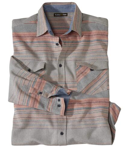 Chemise Flanelle Rayée Revers Chambray 