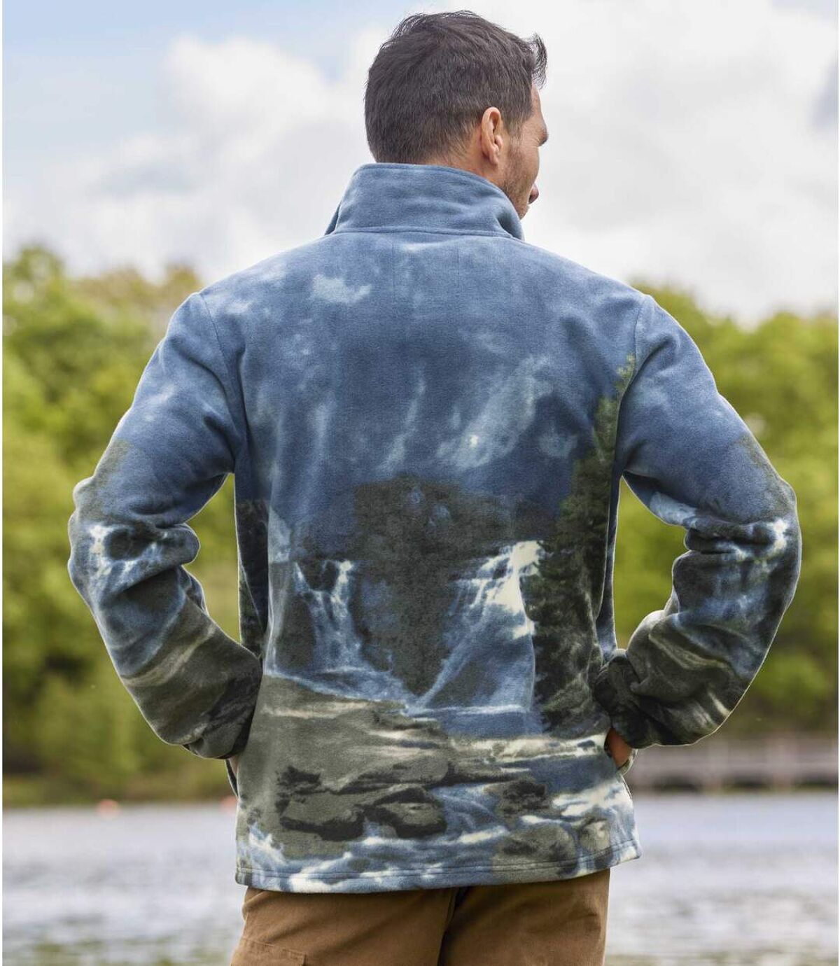 Men's Blue Eagle Print Fleece Jacket - Full Zip  Atlas For Men