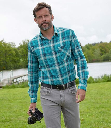 Men's Blue Checked Flannel Shirt