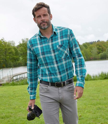 Chemise à carreaux en flanelle homme - bleu