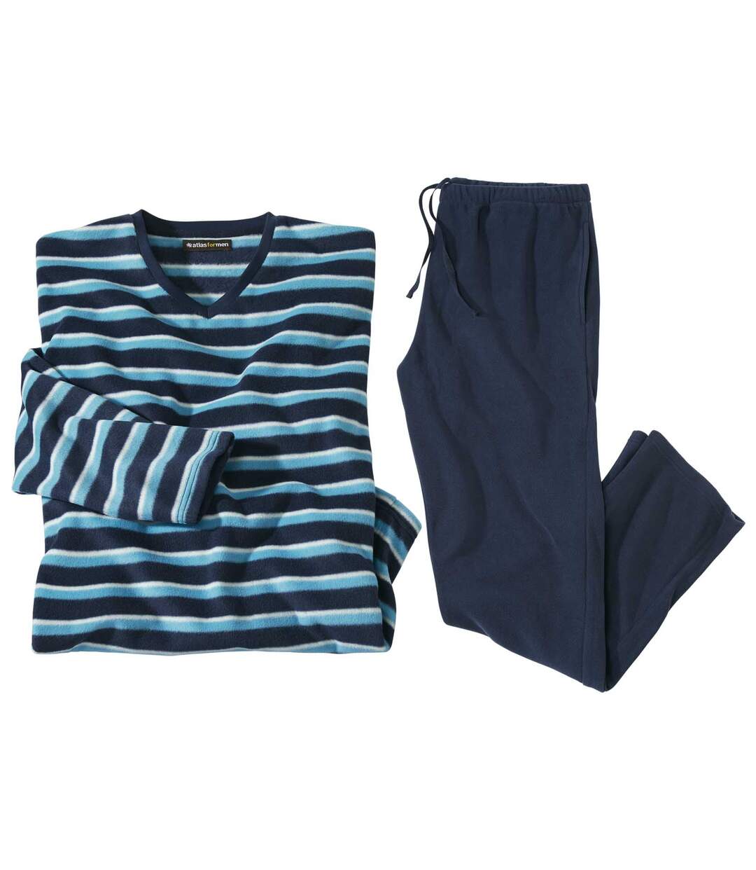 Blauwe microfleece pyjama met strepen-1