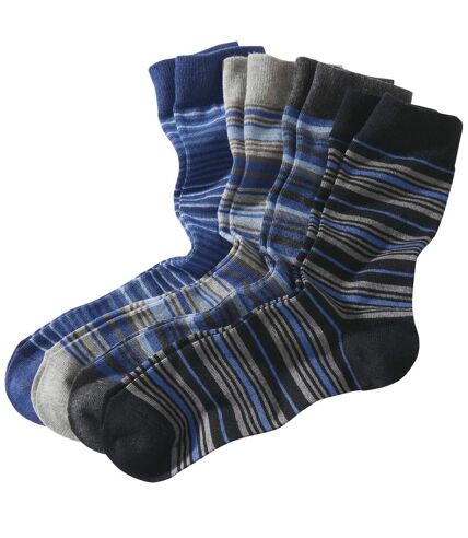 Pack of 4 Pairs of Men's Striped Socks - Black Navy 2 Grey 