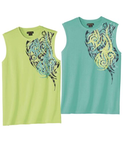 Pack of 2 Men's Summer Tank Tops - Green Turquoise 