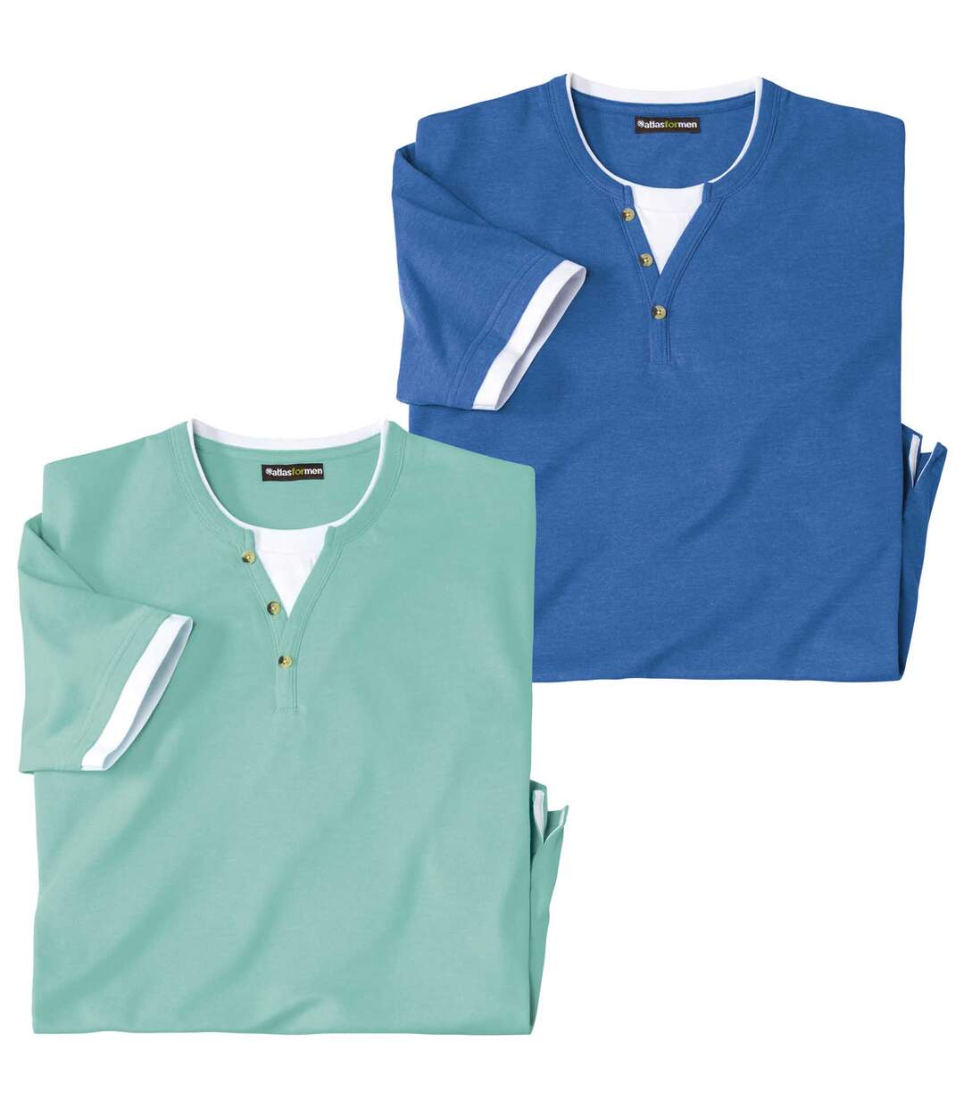 Pack of 2 Men's Henley T-Shirts - Green Blue  Atlas For Men