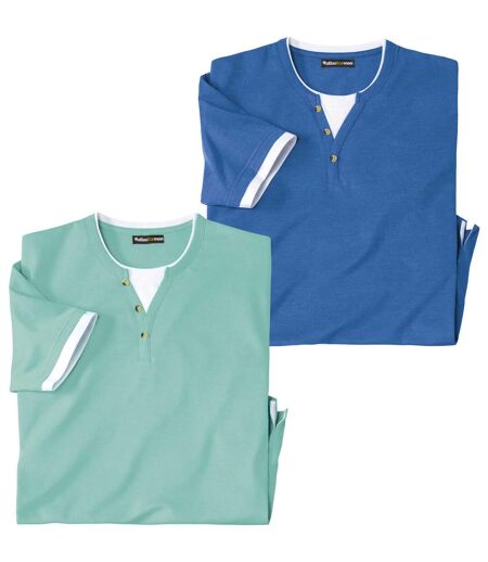 Pack of 2 Men's Henley T-Shirts - Green Blue 