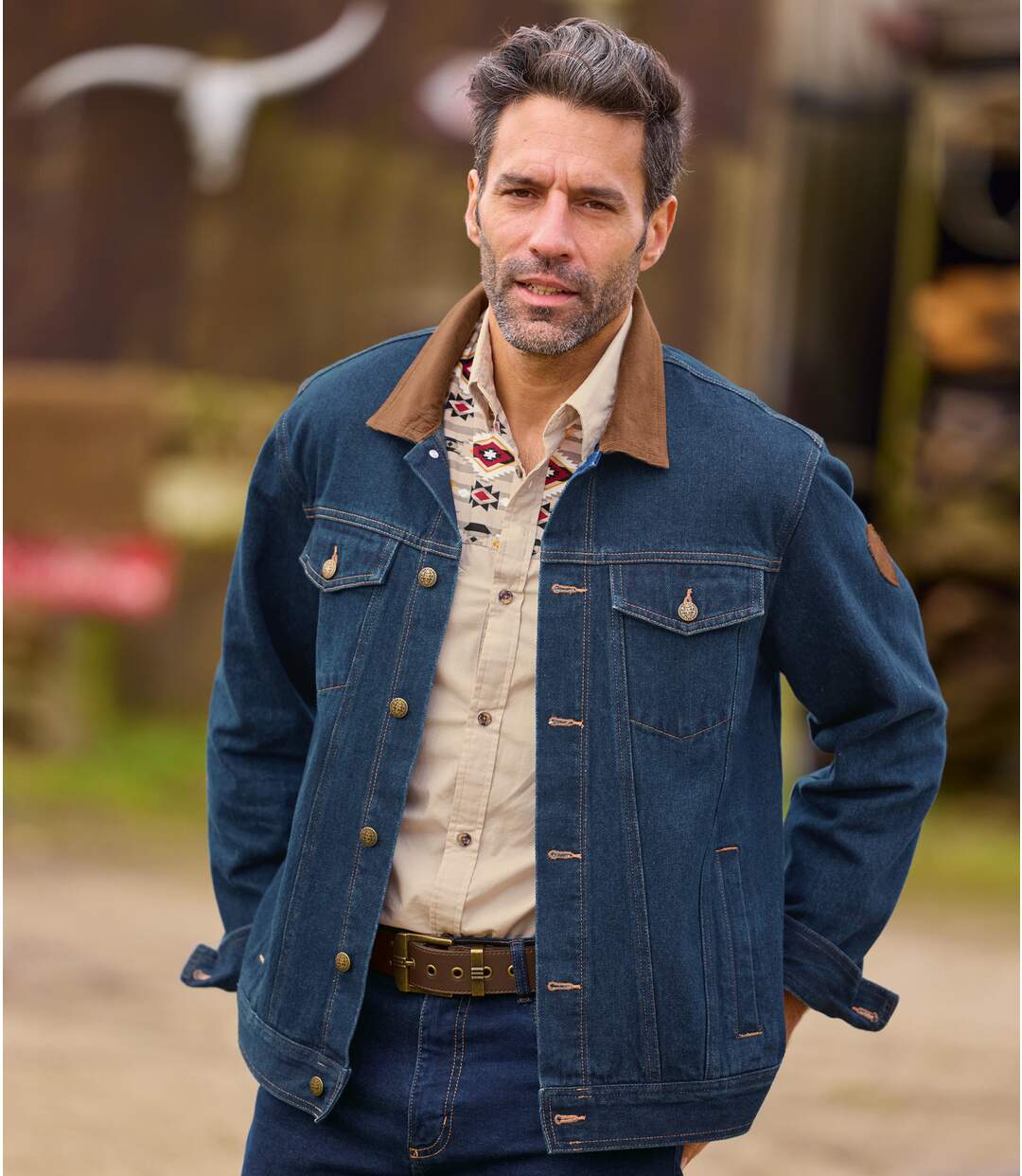 Jeans-Jacke mit Kordkragen