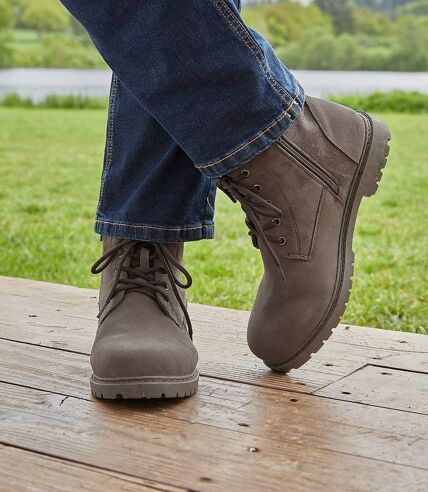 Men's Zip-Up Ankle Boots - Brown - Water-Repellent