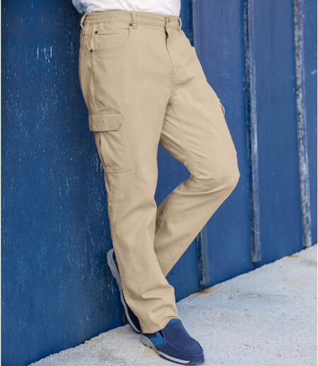 Men's Beige Semi-Elasticated Cargo Trousers  