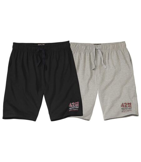 Pack of 2 Men's Sporty Jersey Shorts - Black Grey