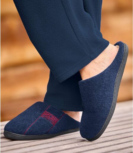 Men's Navy Fleece-Lined Slippers