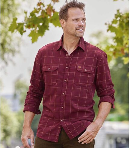 Men's Burgundy Checked Flannel Shirt