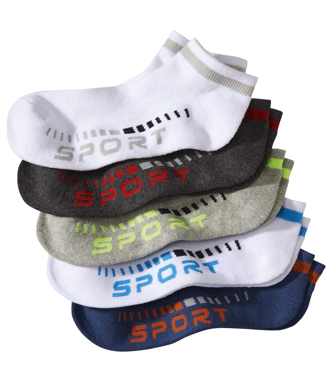 Pack of 5 Pairs of Men's Sporty Socks - White Grey Blue-1