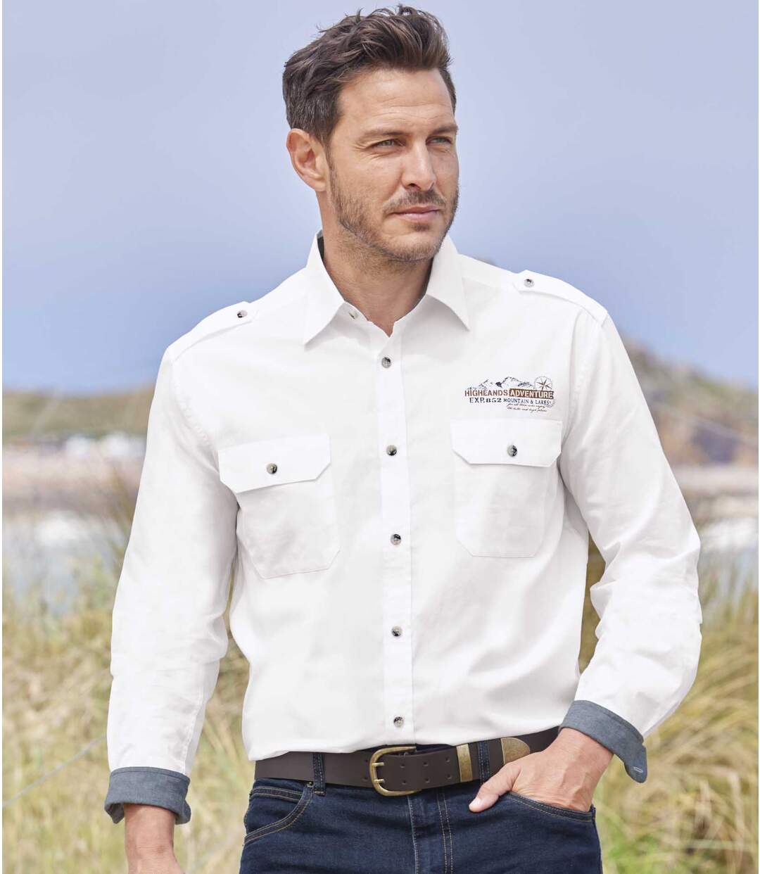 Men's White Pilot-Style Shirt Atlas For Men