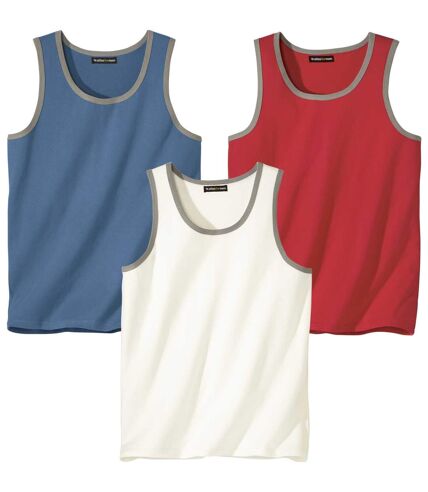 Pack of 3 Plain Men's Vests - Red Blue White