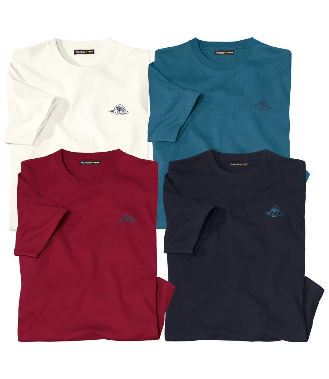 Pack of 4 Men's Casual T-Shirts - Ecru Blue Red Navy