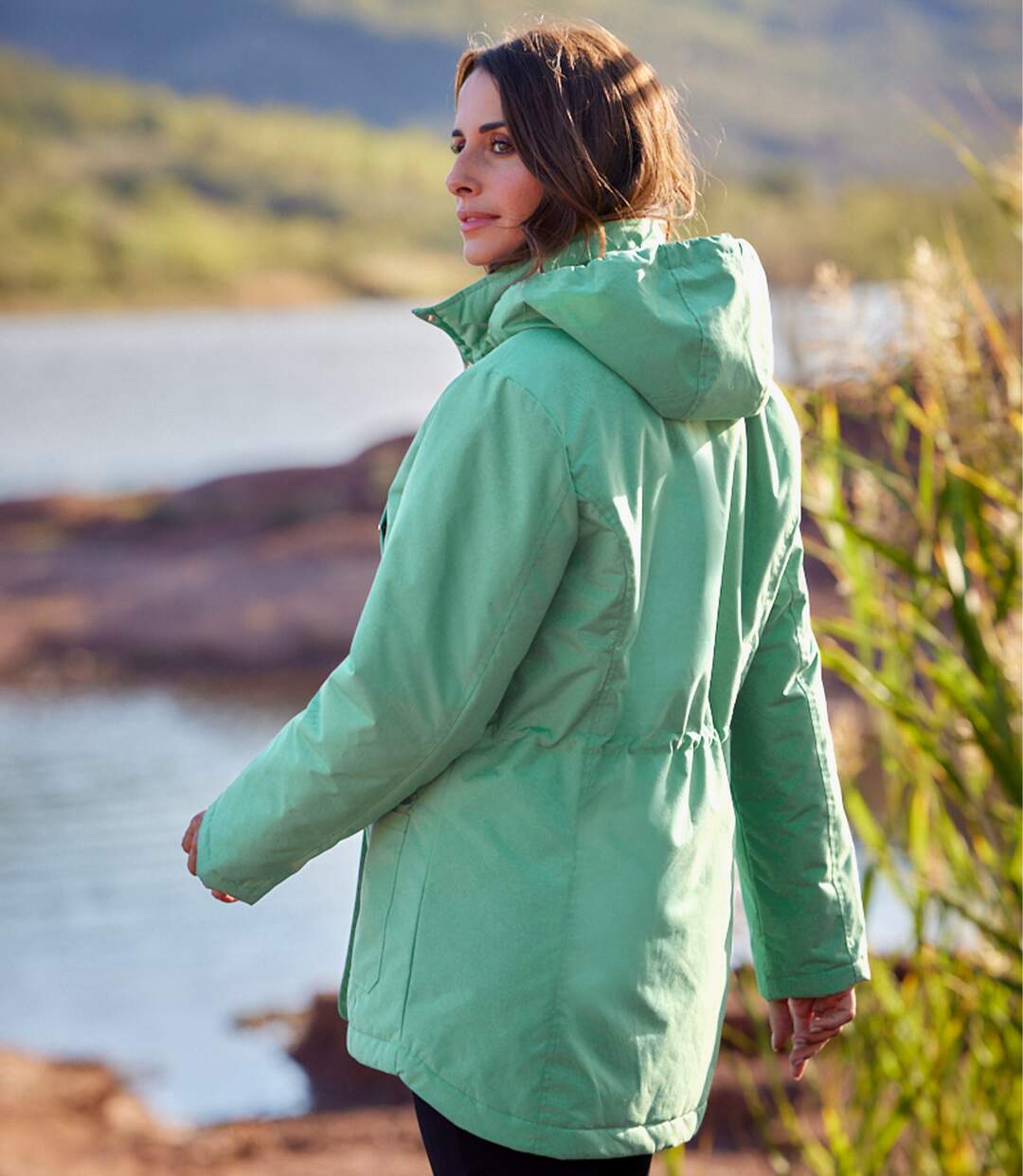 Women's Green Hooded Parka - Water-Repellent-2