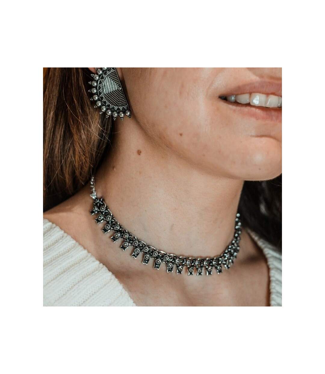 Statement Elegance Chain Indian Oxidised Boho Choker Temple Choker Necklace