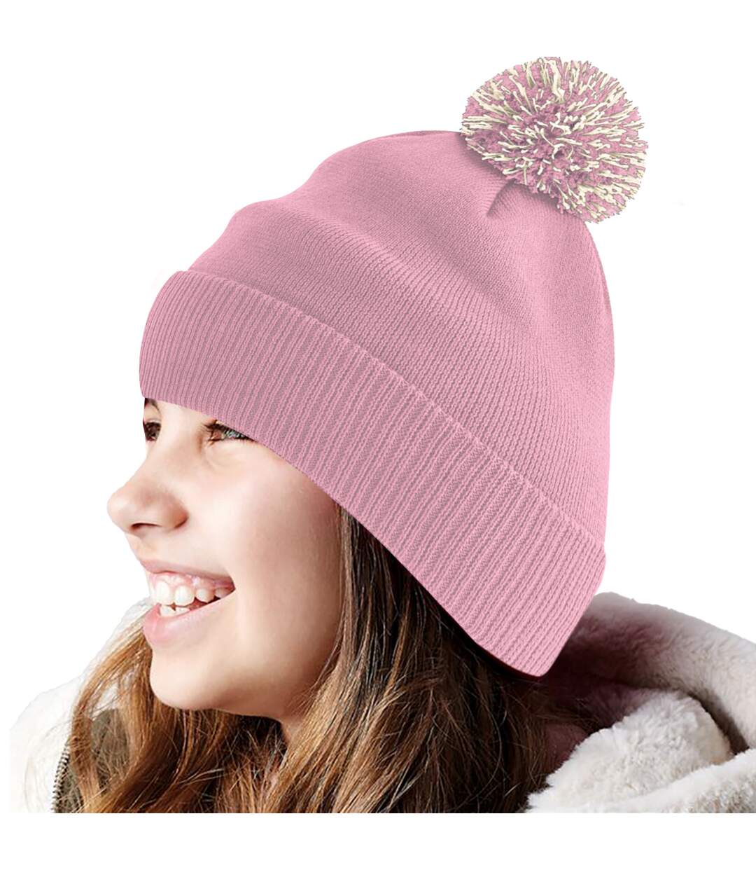 Bonnet snowstar adulte rose pâle / blanc cassé Beechfield