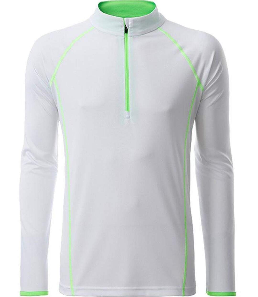 Maillot running respirant manches longues - Homme - JN498 - blanc et vert vif