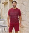 Men's Patterned Pajama Short Set -  Burgundy Atlas For Men