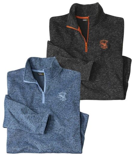 Pack of 2 Men's Quarter-Zip Sweatshirts - Anthracite Blue