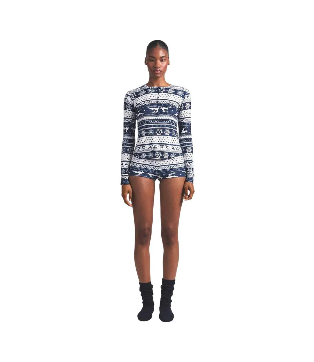 Womens/ladies Nordic Fairisle Loungewear Set Navy Skims-1