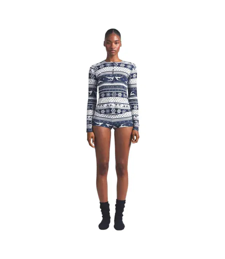 Womens/ladies Nordic Fairisle Loungewear Set Navy Skims