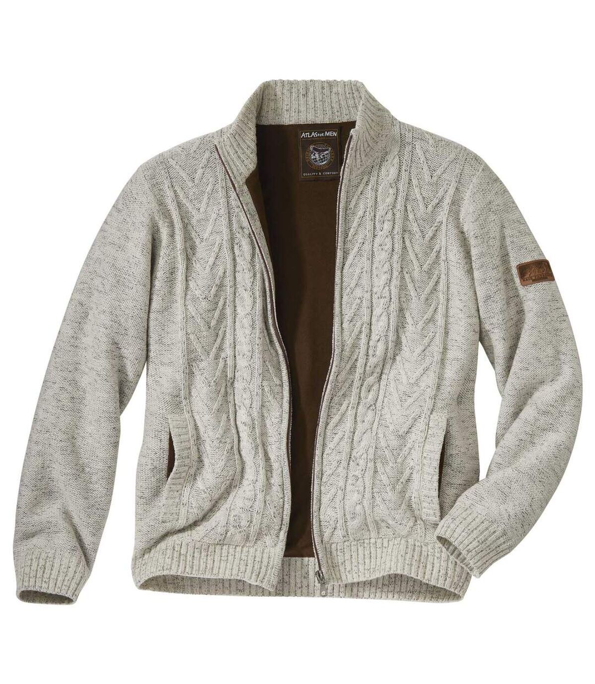 Men's Fleece-Lined Knitted Jacket - Ecru Atlas For Men