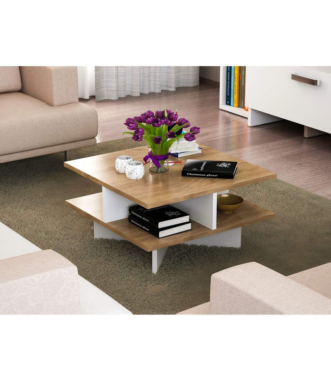 Table basse design scandinave Hamton - L. 60 x H. 31 cm - Marron noix-2