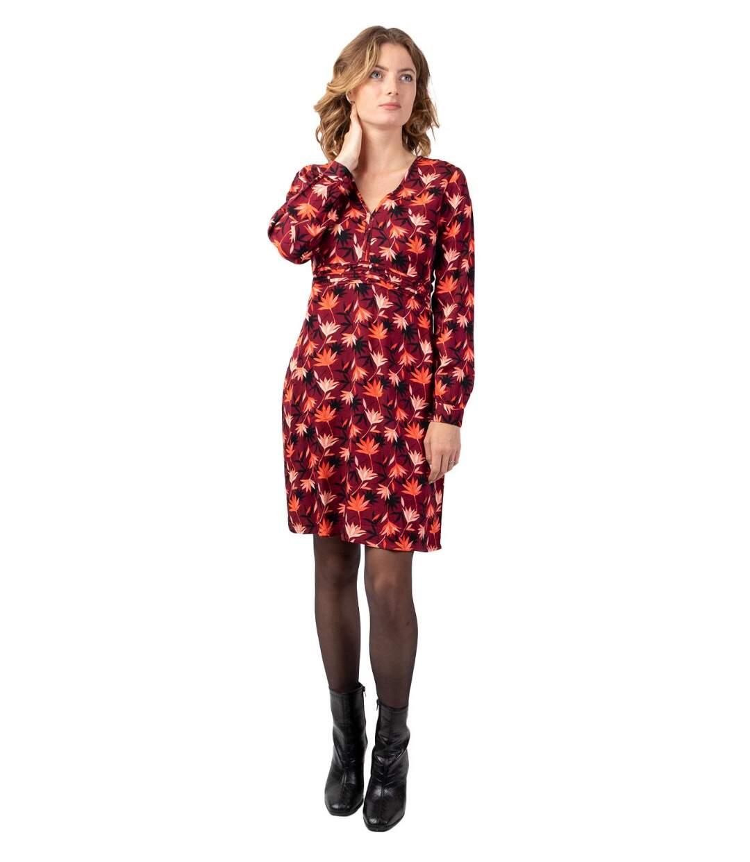 Robe courte manches longues en viscose épais HELENA motif bohème Coton Du Monde