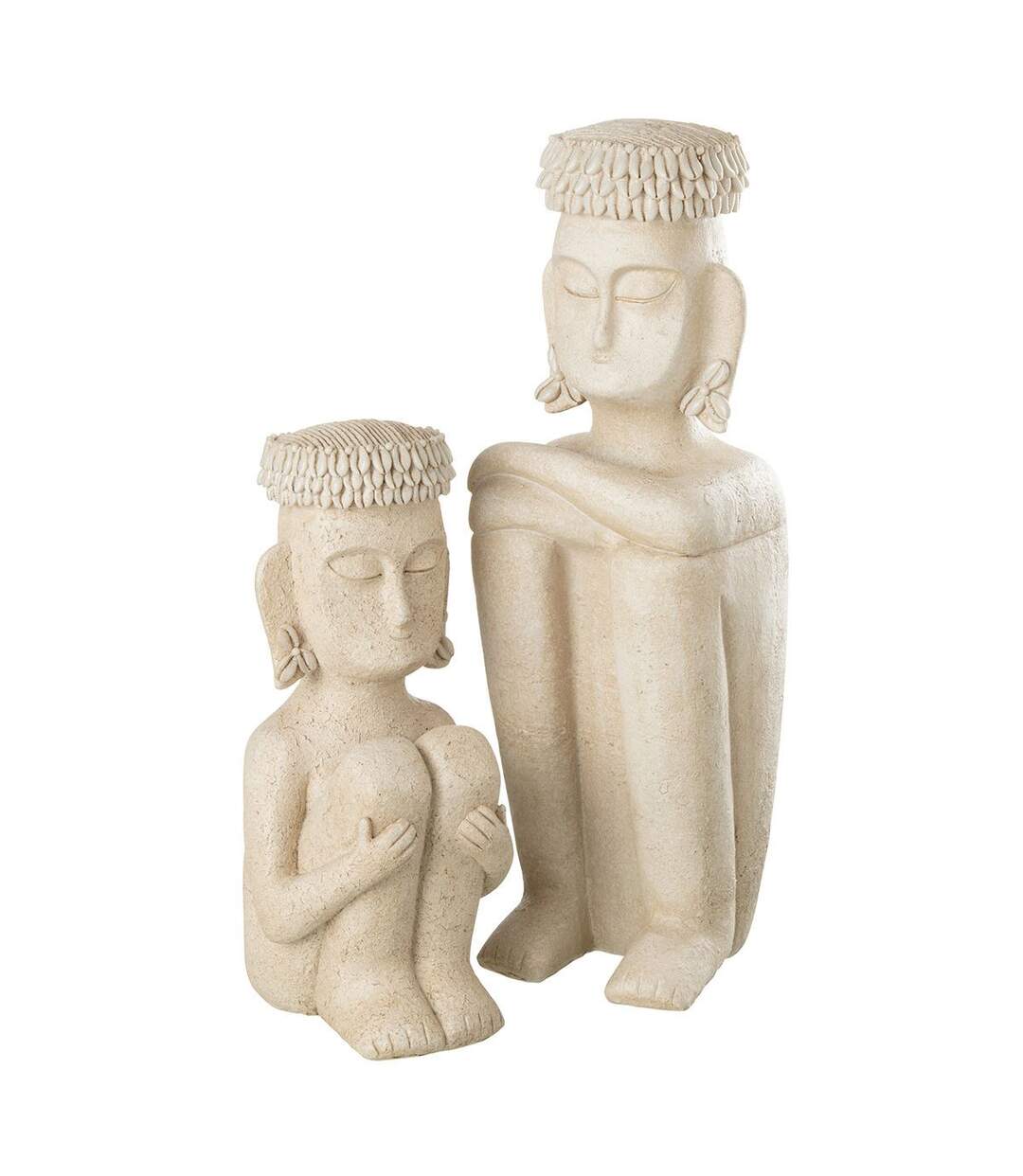 Statue Déco Assise Ethnique 33cm Beige-2