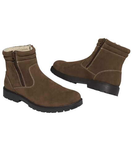 Men's Brown Sherpa-Lined Boots - Water-Repellent 