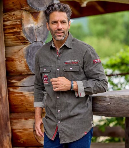 Men's Grey Classic Racing Denim Shirt