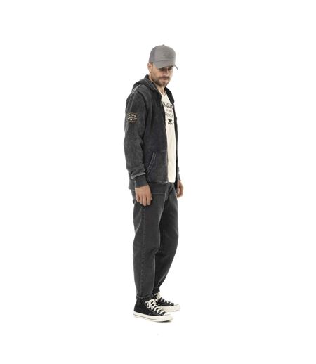 Sweat zippé homme à capuche en molleton et acid wash avec patchs Vondutch
