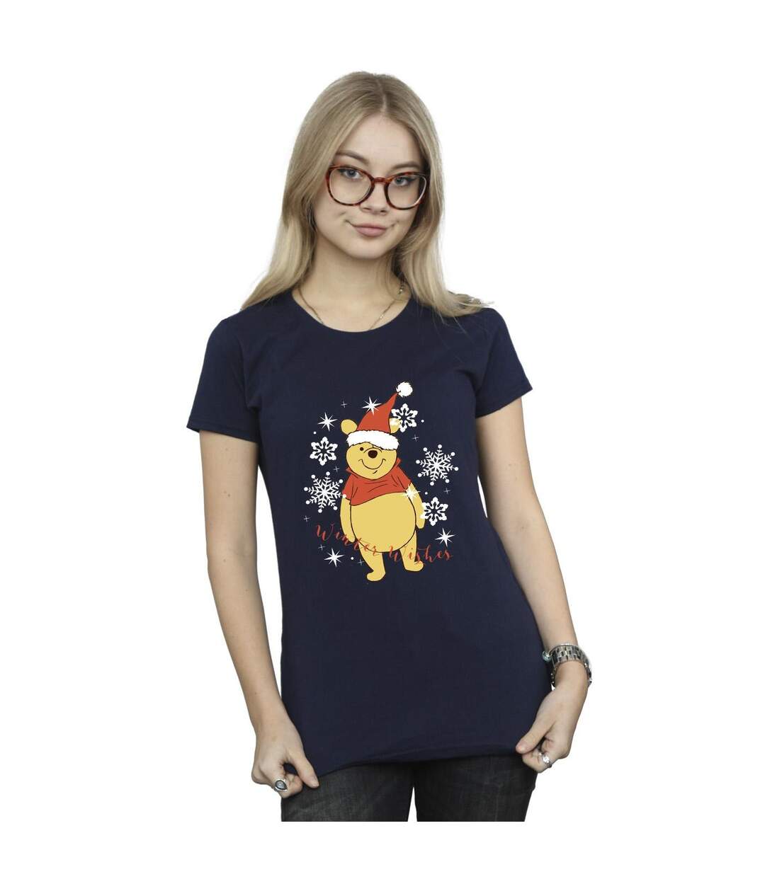 Disney T-shirt en coton Winnie The Pooh Winter Wishes Femme/Ladies (Bleu marine) - UTBI44865-2